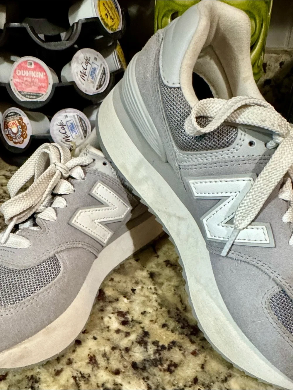 👟New Balance Women's platform Light Gray Suede & Mesh Sneakers
